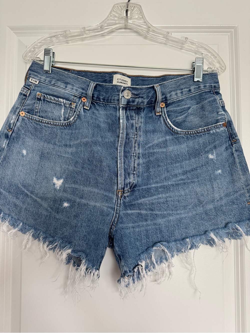 Citizens Of Humanity Medium Blue Distressed Denim Button Cutoff Shorts